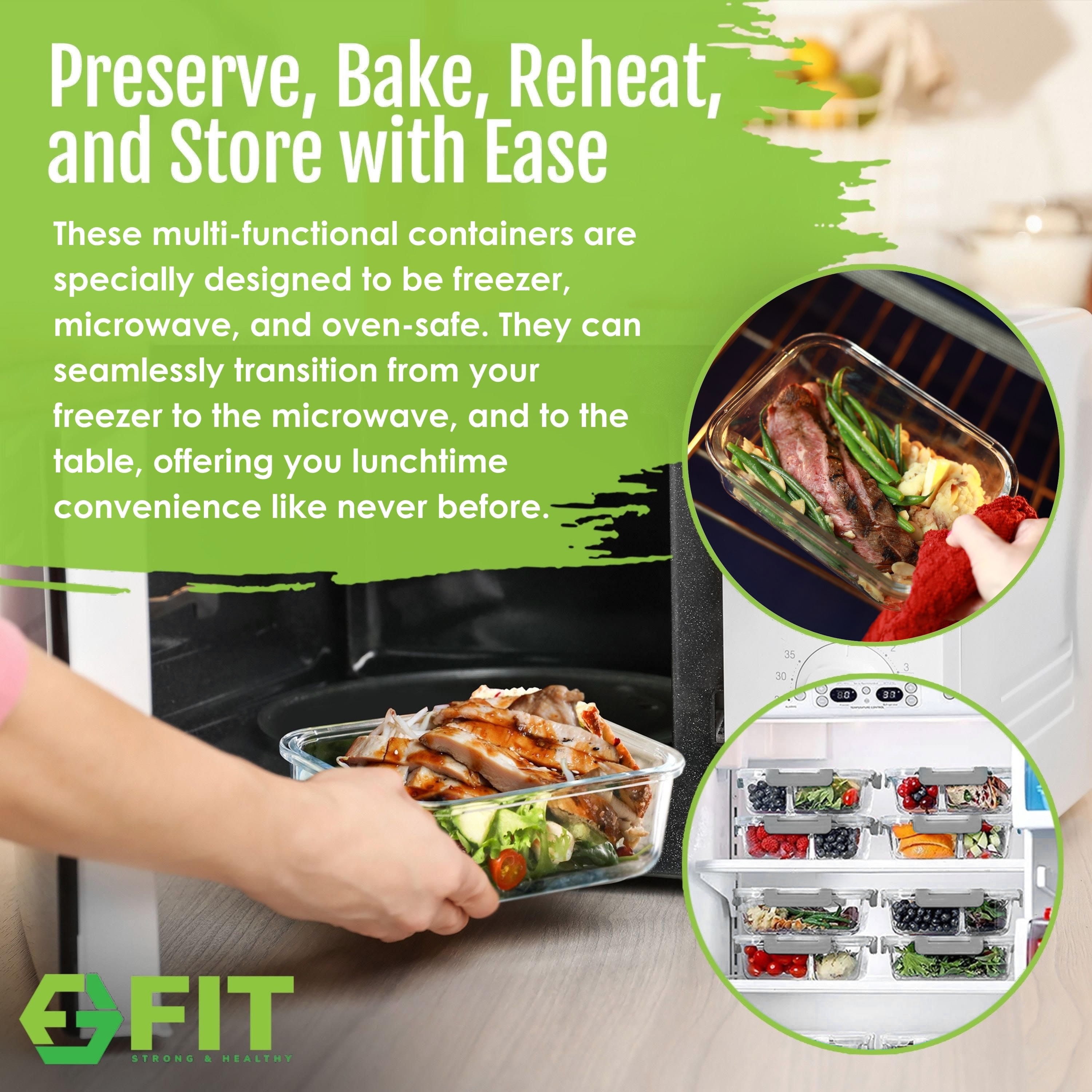 1 & 2 & 3 Compartment Glass Meal Prep Containers (3 Pack, 35 Oz)- Food Storage Containers with GRAY Lids, Portion Control, BPA Free, Microwave, Oven and Dishwasher Safe, Airtight, Leakproof