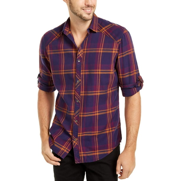 INC Mens Plaid Spread Collar ButtonDown Shirt