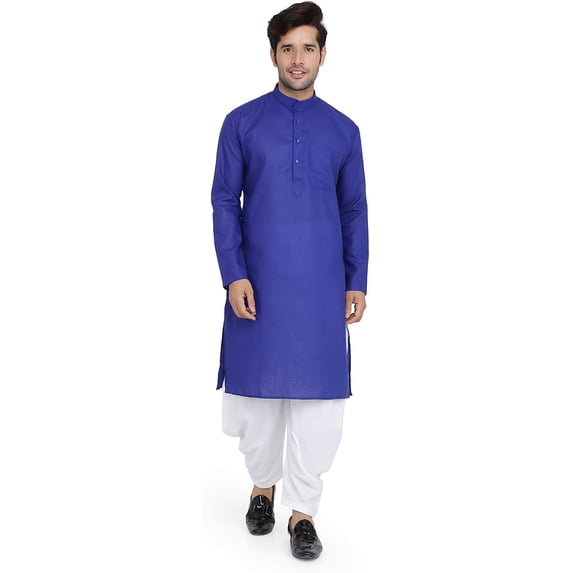 Royal Kurta Mens Cotton Kurta & Salwar Set Blue 42