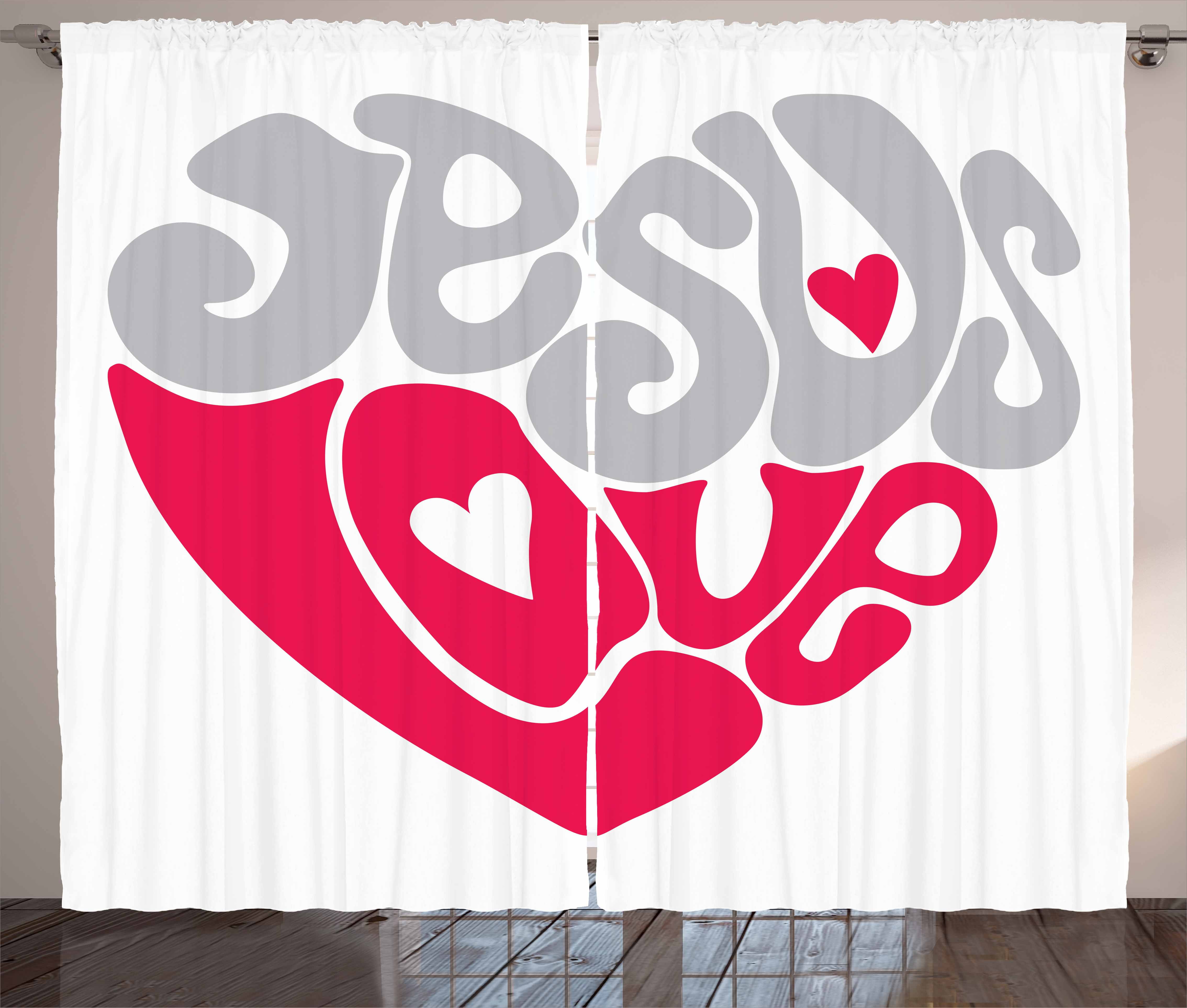 Grey And Pink Curtains 2 Panels Set Retro Letters Love Calligraphy Heart Shape Evangelism Faith Worship Window Drapes For Living Room Bedroom 108w