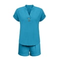 thumbnail image 4 of Summer 2 Piece Sets for Women 2026 Trendy Button Decor Tops, Drawstring Shorts Ladies 2 Piece Sets Blue XXL, 4 of 5