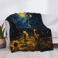 thumbnail image 4 of Throw Blanket for Couch Sofa and Bed, Oil Starry Sky Sunflower Soft Plush Throw Blanket, Fuzzy Cuteness Comfy Warm Washable Flannel Blanket Throws for All Season, 4 of 8