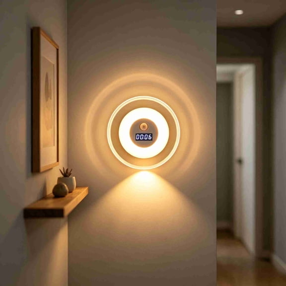 Motion Sensor LED Clock Night Light with Digital Display & Remote - 3 Color Modes, USB Rechargeable Bedside Lamp for Bedroom, Hallway