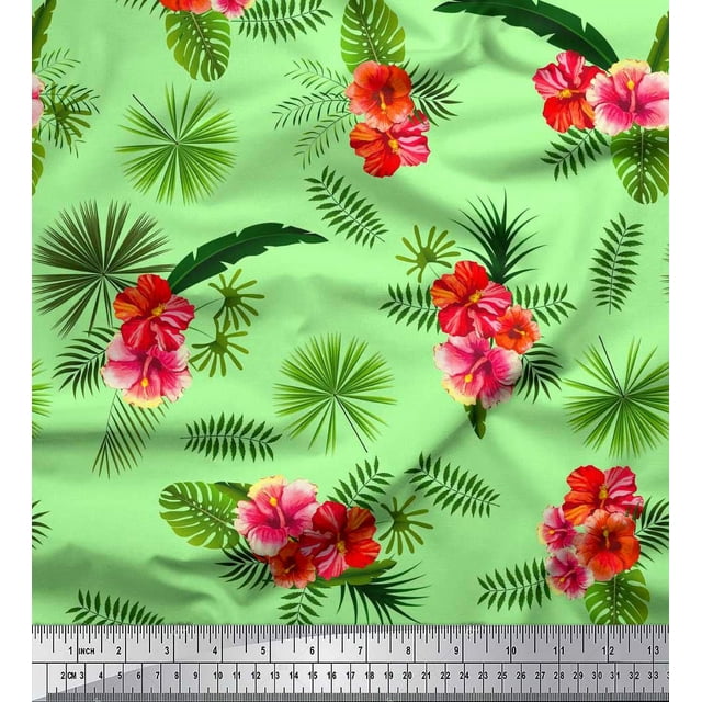 Soimoi Rayon Crepe Fabric Floral & Leaves Tropical Print Fabric by Yard 46 Inch Wide