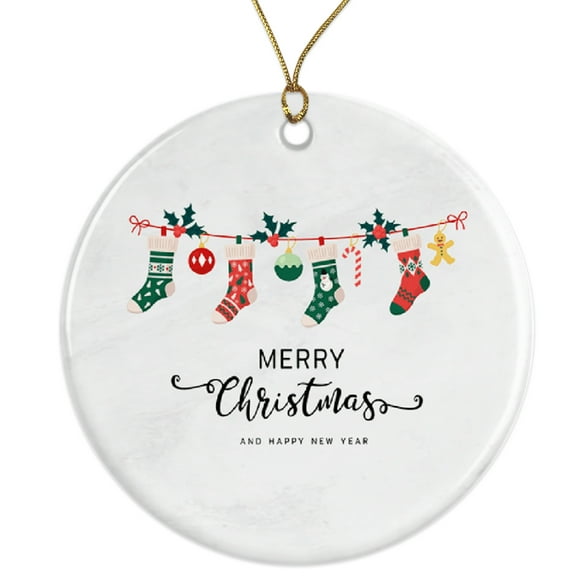 Merry Christmas Ornament - Festive Holiday Decor - Red and Green Christmas Stockings - Christmas Tree Ornament - Perfect Christmas Gift - New Year Holiday Ornament Ceramic Ornament ORNW0284