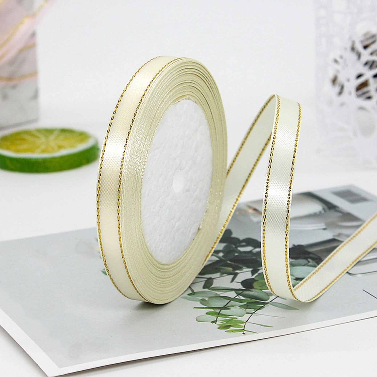 YWIYIUD 3PCS 25 Yard Exquisite Satin Ribbon Roll Satin Ribbon with Gold Edges Border Fabric Ribbon for Gift Wrapping Wedding Bouquet,Handmade Crafts Party Decoration
