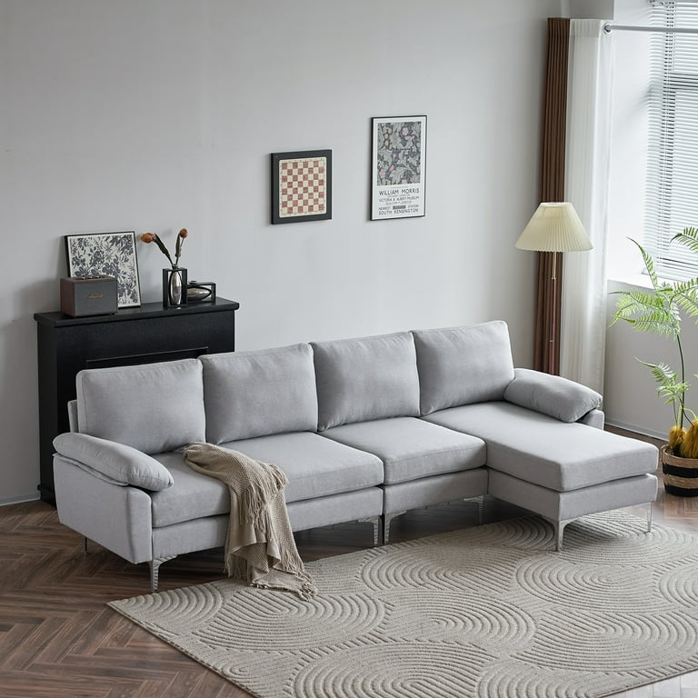 Ktaxon Small Space Sectional Sofa Set L Shaped Linen Couch 4 Seats Sleeper Light Gray Walmart
