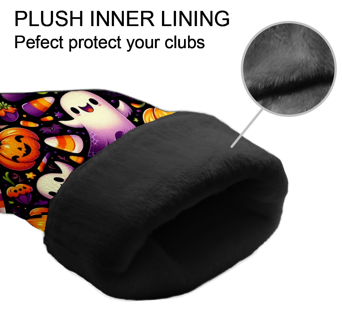 Golf Club Covers, Orange Halloween Ghosts Premium PU Leather Driver Hybrid Putter Head Covers with Velvet Lining, Waterproof Golf Gifts for Men Women