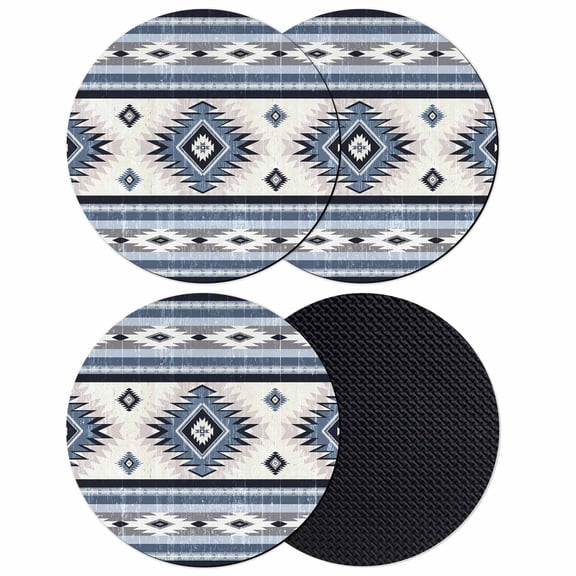Blue Boho Coasters Set of 4, Soft Absorbent Coasters for Drinks, Southwestern Ethnic Aztec Retro Geometric Non-Slip Cup Coaster Mat with Rubber Bottom for Home Kitchen Desk Coffee Bar Table Decor 4"