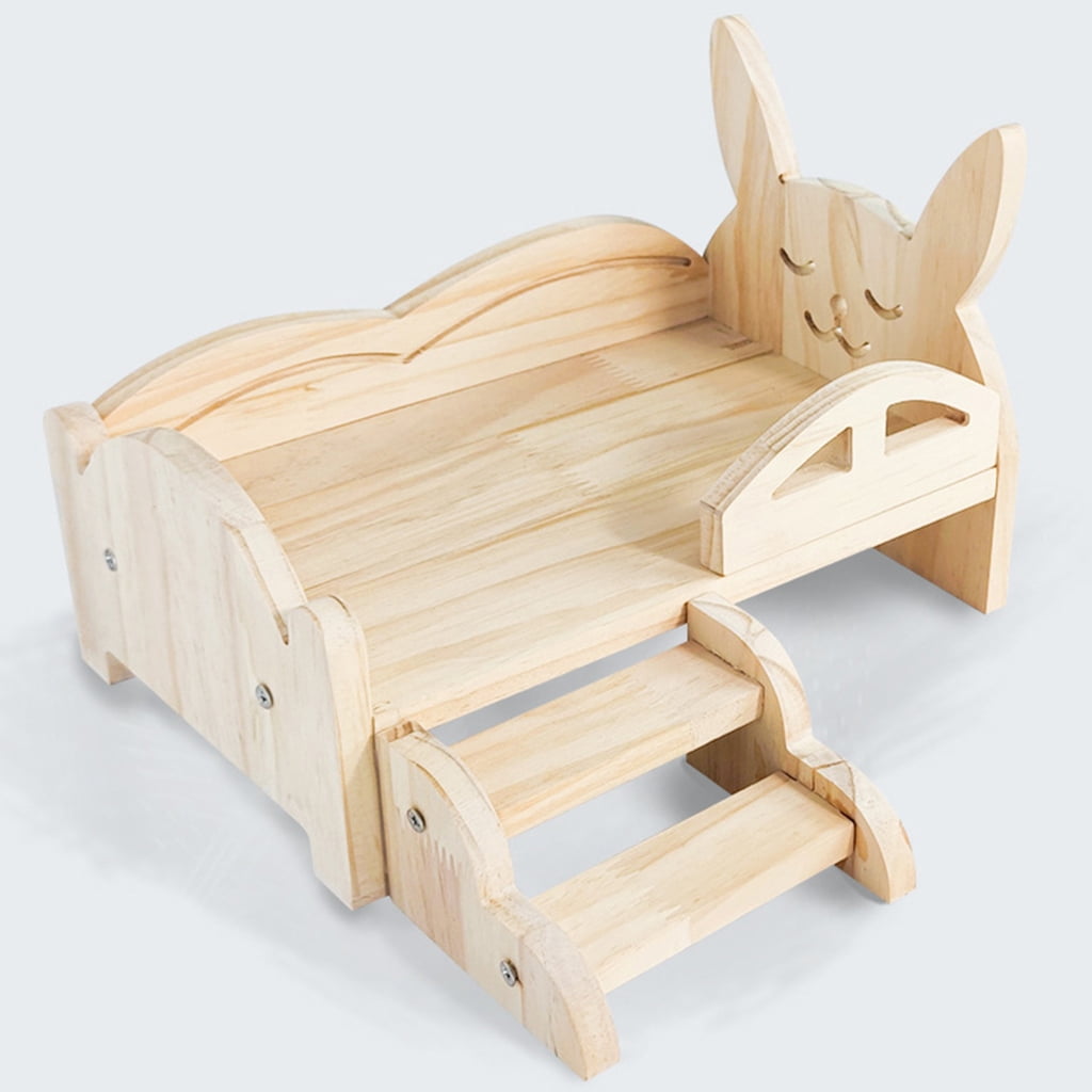 Zeiwohndc Wood Platform Cage Bed Hamster Sleeping Bed Cage Decors Small Animals House