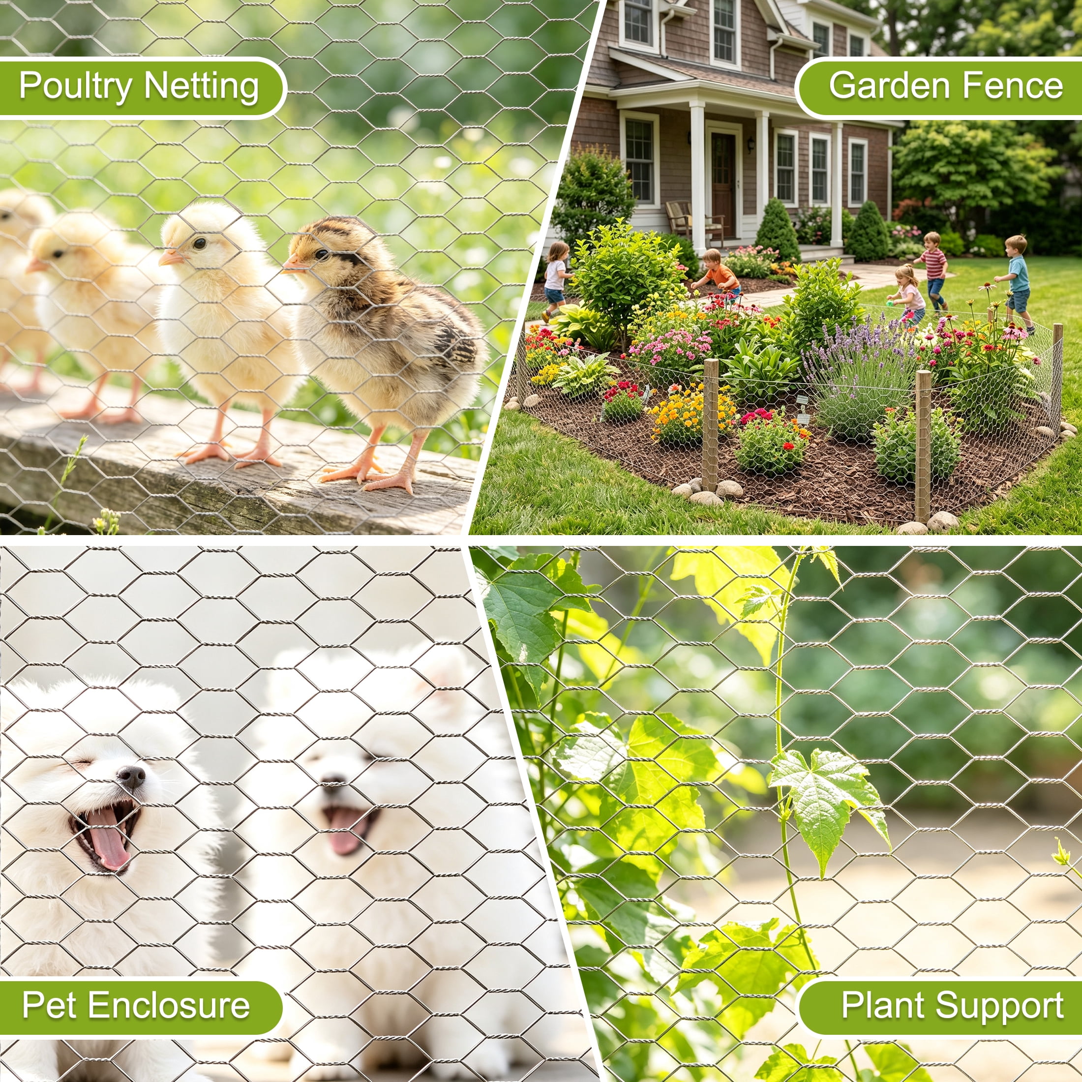GARITIN Chicken Wire Mesh Roll 3.3ft x 32.8ft, Galvanized Rustproof Hexagonal Wire Mesh for Gardening, Cages, Fencing, Compost Bins, Gutter Guards