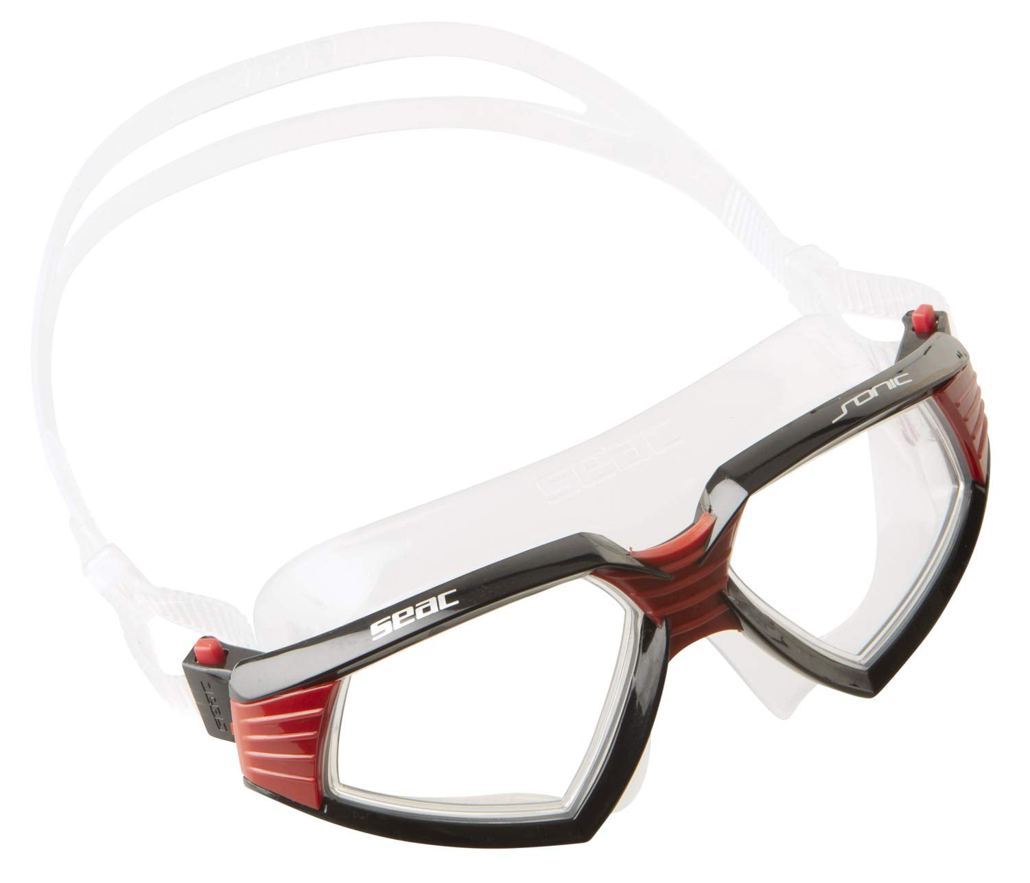 Black/Red SEAC Sonic Silicone Swim Goggles