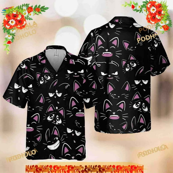 Cat Lovers Hawaiian Shirt, Black Cat Hawaiian Shirt, Cat Hawaiian Shirt,