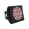 thumbnail image 1 of Support Firefighters METAL emblem (chrome & red) on black METAL Hitch Cover Fire, 1 of 3