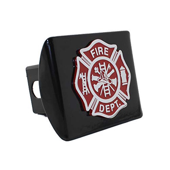 Support Emblème en Métal pour Pompiers (chrome et Rouge) sur Couvercle d'Attelage en Métal Noir Incendie