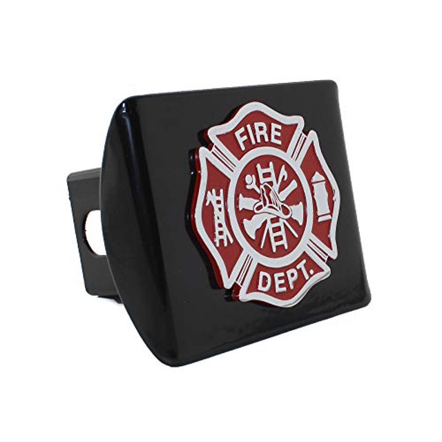 Support Firefighters METAL emblem (chrome & red) on black METAL Hitch Cover Fire