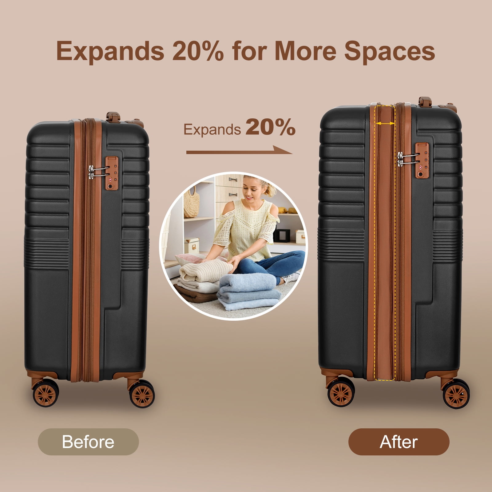 SUNSPIRE Carry On Luggage 20 Inch Airline Approved Expandable Hardside Suitcase Spinner Wheels More Space Hardshell Durable TSA Lock YKK Zipper Black