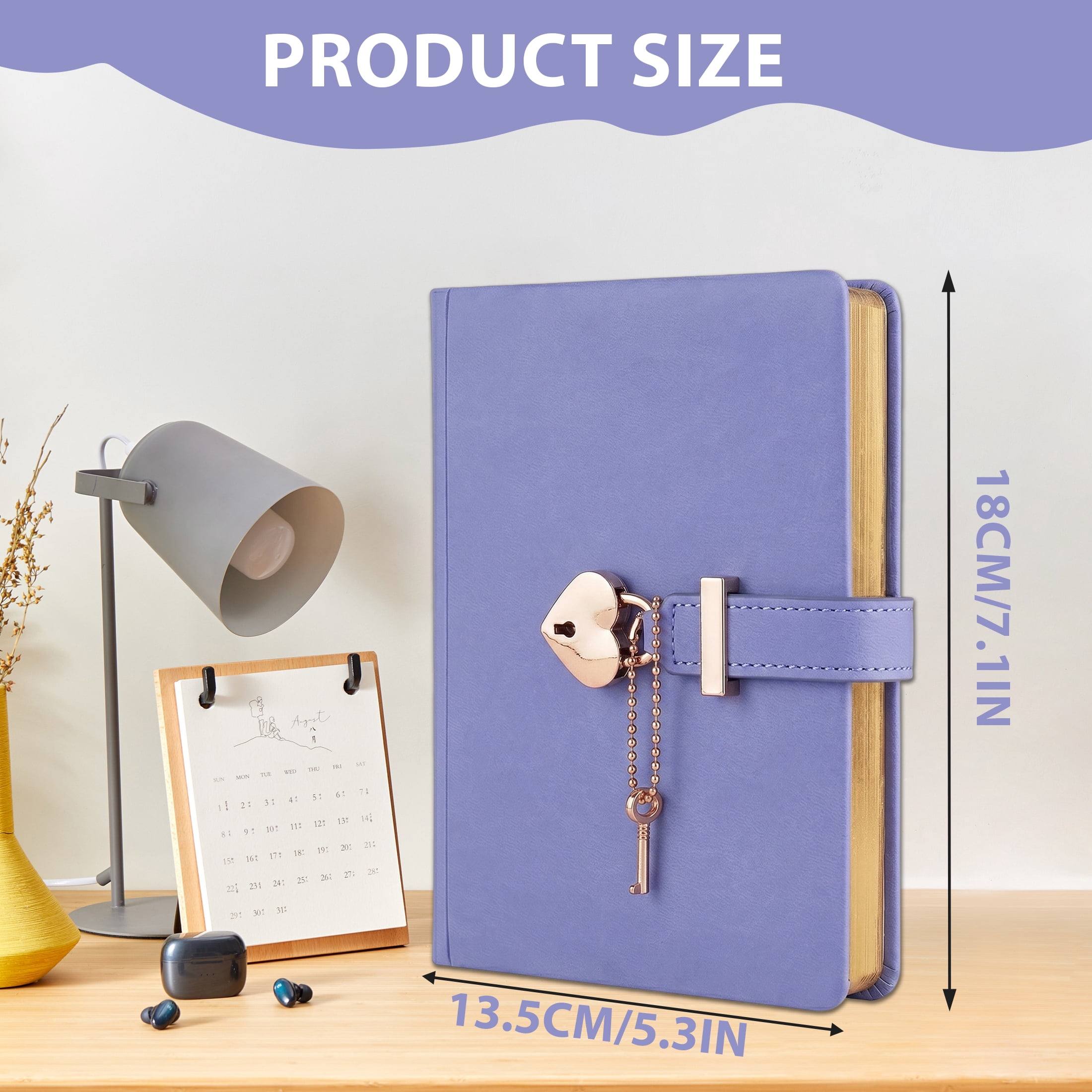 Lock Diary with Keys, B6 PU Leather Journal Notebook with Heart Lock, Lined Writing Journal with 144 Sheets for Personal Writing and Daily Use,Purple