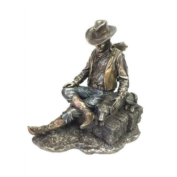 Cowboy and Dog Napping Statue Sculpture