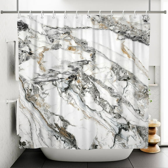 Mizhona Marble Shower Curtain Grey and Gold Abstract Waterproof Polyester for Bathroom Pretty 72"X72"