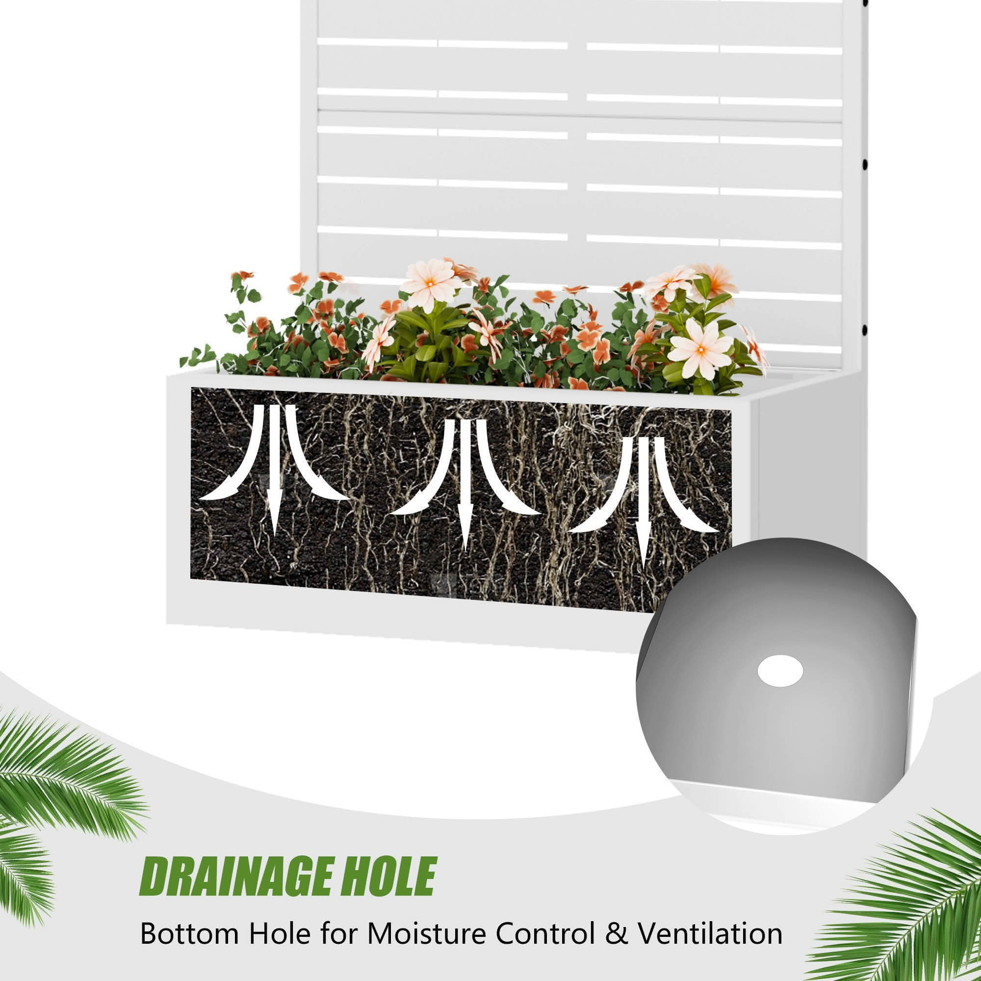 MAYEERTY 59x30 White Double-sided Rectangular Iron Planter Box with Trellis, 4 Piece Set Decorative Garden Screen for Patio and Balcony