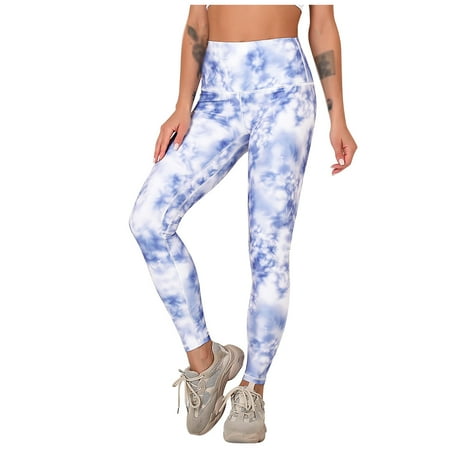 

Timegard Womens High Waist Sports Tie-Dye Print Workout Bottom Yoga Pants Tight Leggings Sky