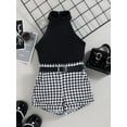 thumbnail image 3 of Douhoow Kids Baby Girls 2pcs Outfit Set Sleeveless Ribbed Solid Color Tops+Plaid Short Pants, 3 of 7