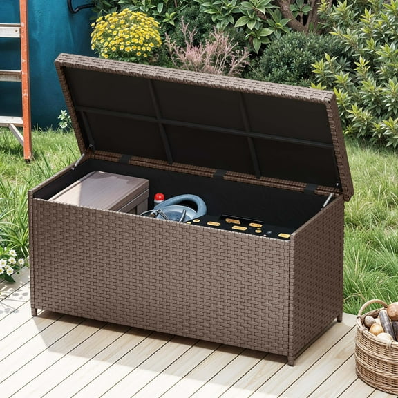 ModFusion 260 Gallon XXL Wicker Deck Box – Waterproof Outdoor Resin Storage, Brown