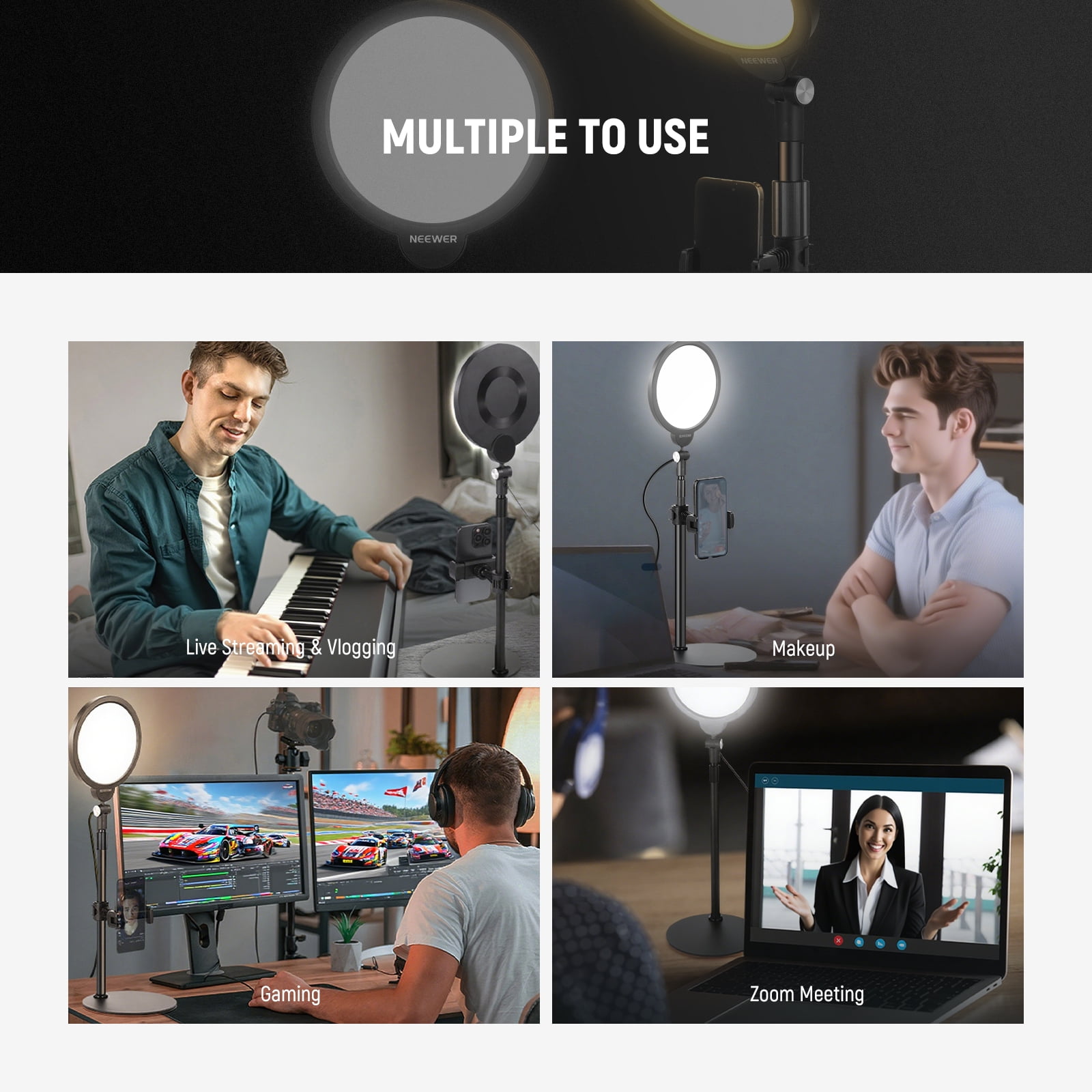 Neewer R06 7" Desk LED Ring Light With Stand & Phone Holder, 10W Dimmable Key Light For Video Recording, Live Streaming & Vlogs