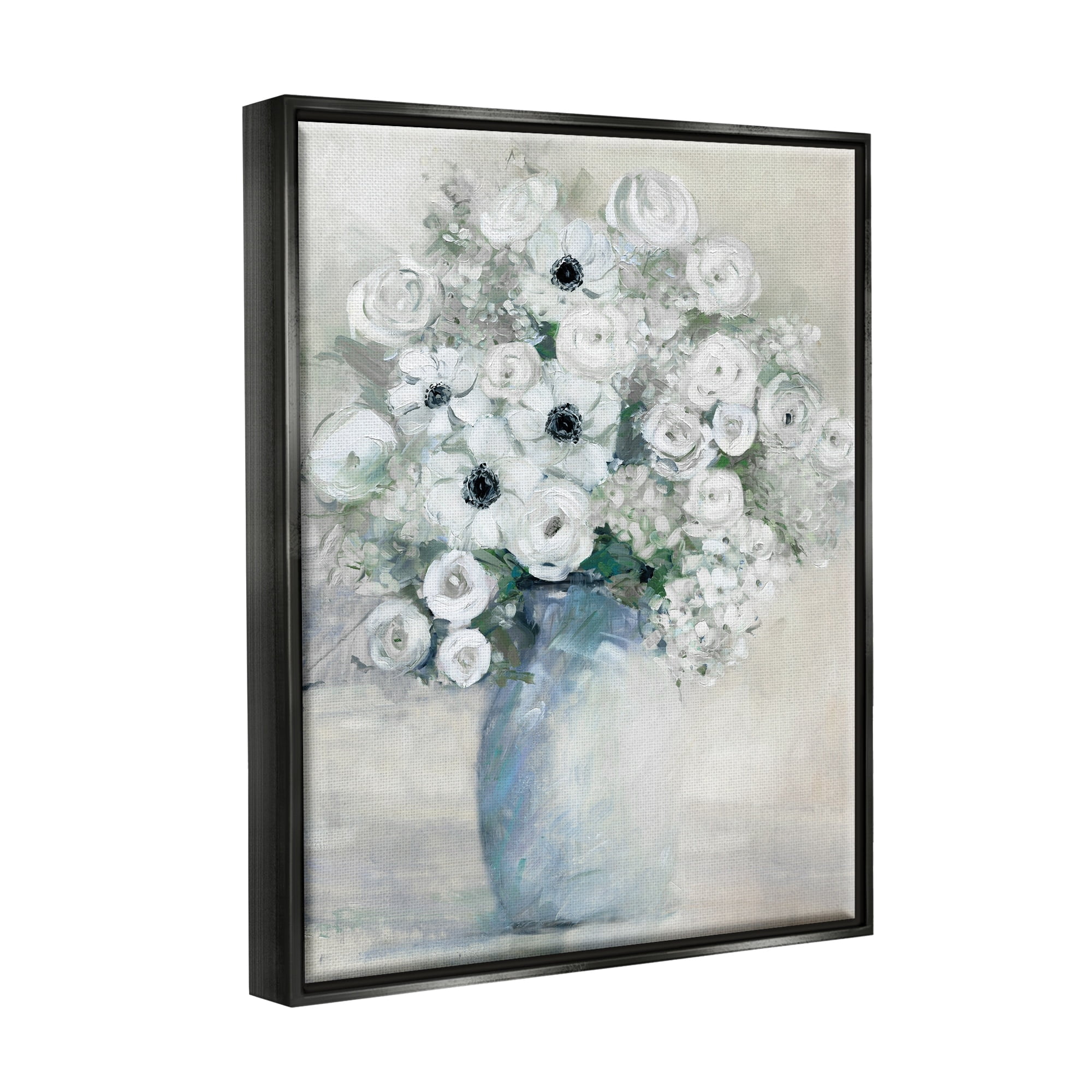 Stupell Industries Mixed White Peonies & Poppies Bouquet Traditional Painting Painting Luster Gray Floating Framed Canvas Print Wall Art, Design by Sally Swatland