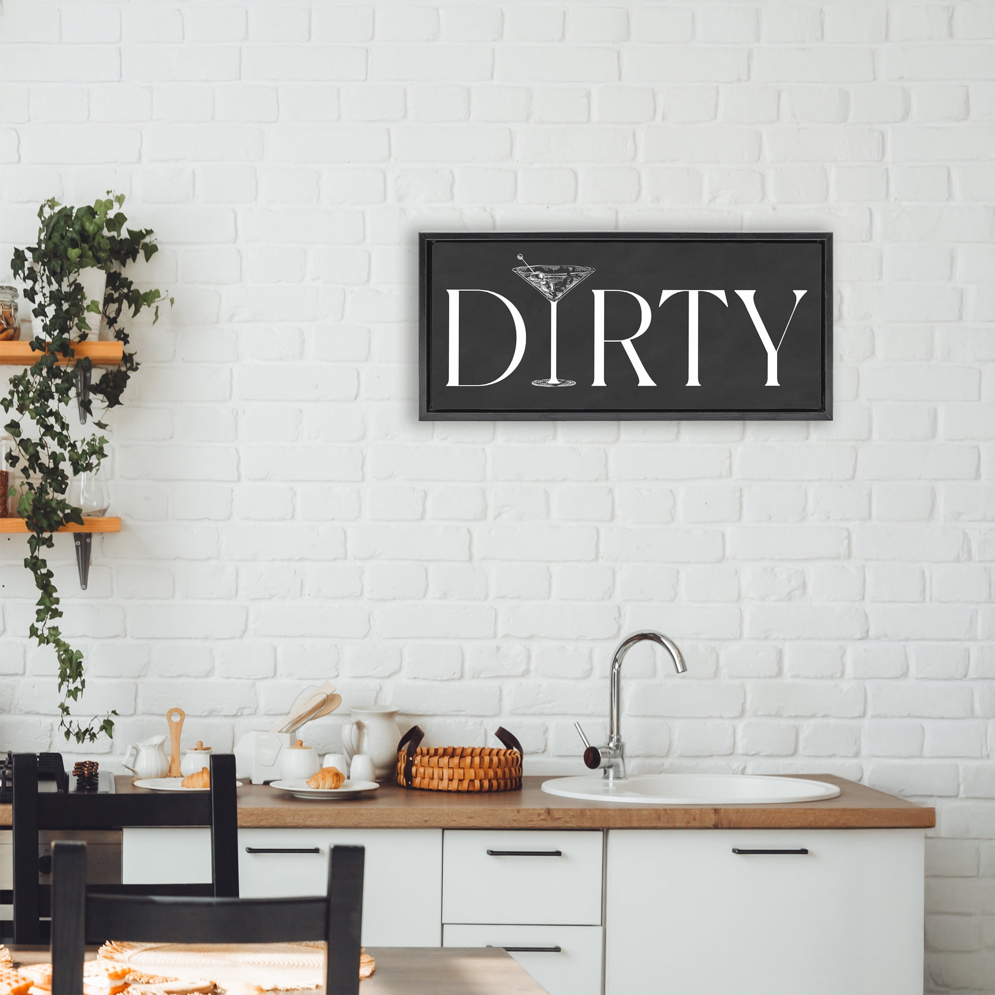 Stupell Industries Dirty Martini with Chalkboard Lettering Black Framed Floater Canvas Wall Art, design by Lettered and Lined