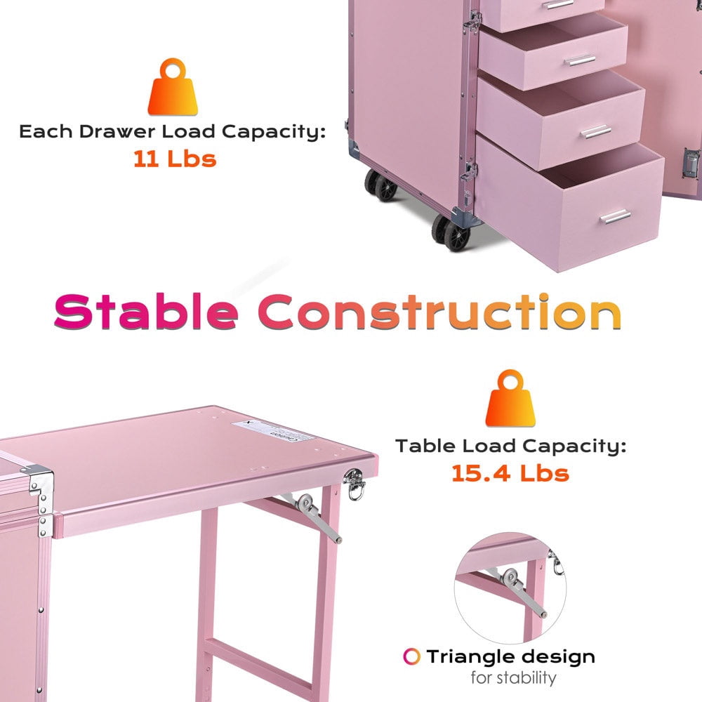 Yescom Byootique Nail Table Makeup Station Speaker Drawers Mirror, Charm ForgetMeNot