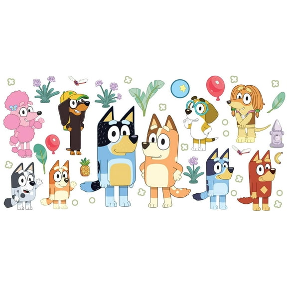 Bluey Family and Friends Wall Decals – 40-Piece Peel and Stick Set, Removable Vinyl Stickers for Kids Room & Nursery Decor