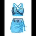 thumbnail image 2 of Conjunto de Bikini de Cintura Alta para Mujer, Falda con Control de Abdomen, Traje de Baño de Dos Piezas con Estampado de Control de Abdomen Azul L, 2 of 6