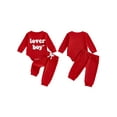 thumbnail image 2 of BemeyourBBs Baby Boy Spring Clothes Valentines Day Outfits Lover Boy Letter Embroidery Romper Solid Pants Set, 2 of 9