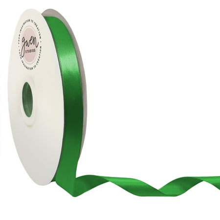 UPC: 0810056346850 | Emerald Green Single Faced Satin Ribbon  5/8  x 100 Yards by Gwen Studios
