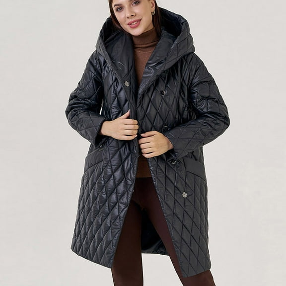 BEFOKA Women's Long Puffer Jacket with Hood Baggy Down Coats Long Winter Warm Travel Puffer Jackets Thickened Winter Coat with Pockets Outwear Going Out Top