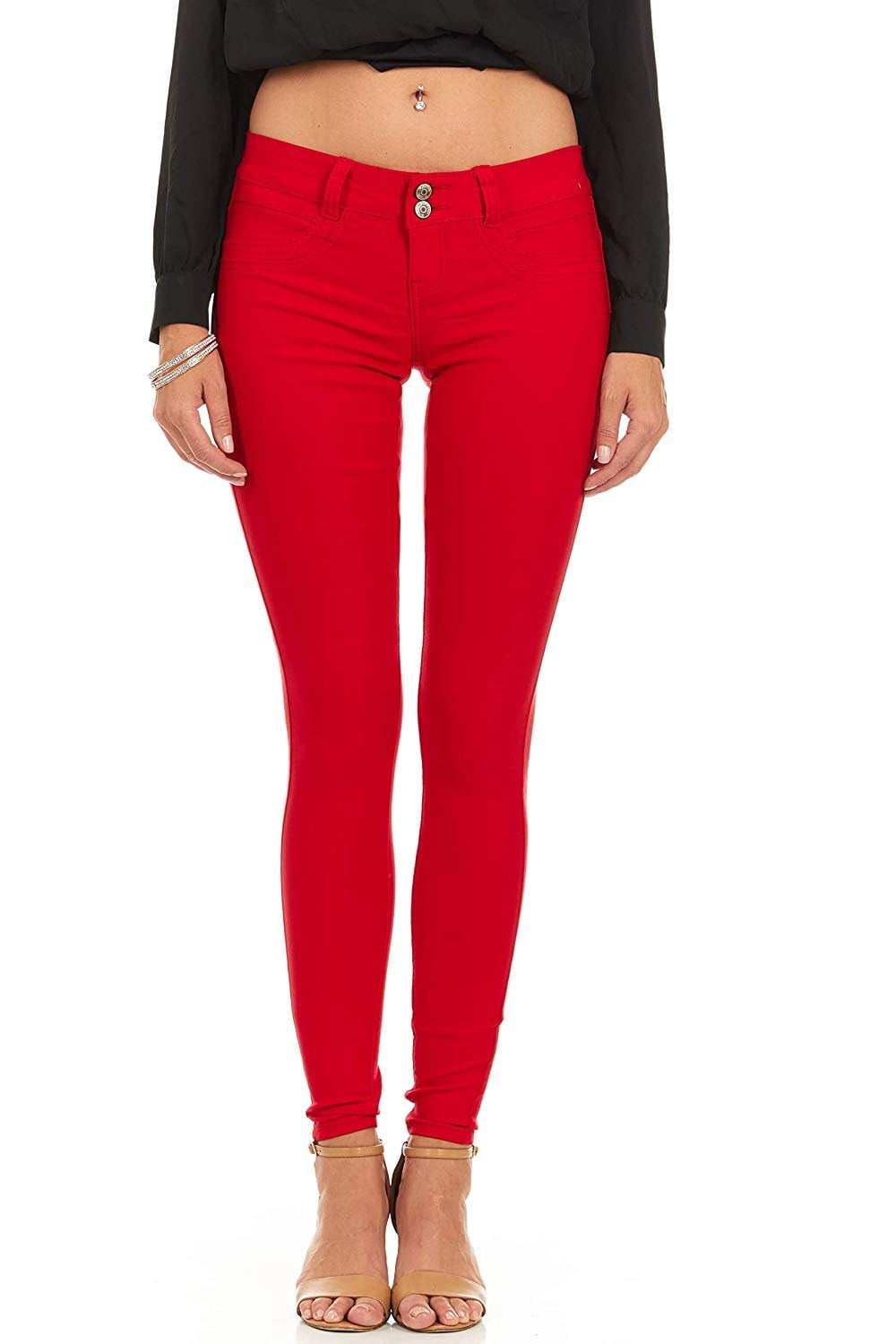 red ankle jeans