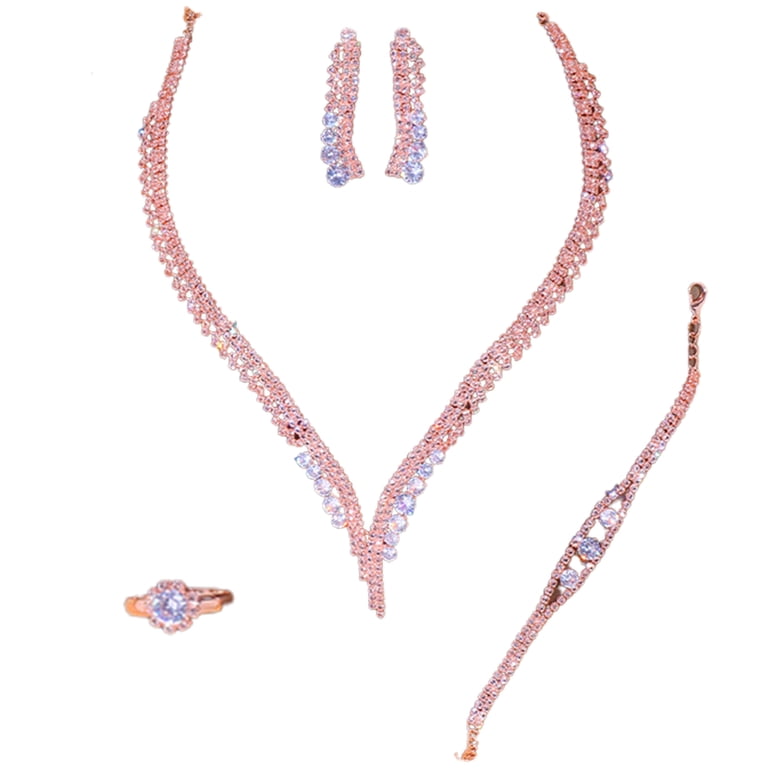 jewellery for rose gold dress Pink Season 1 Set Women Jewelry Set Luxury Elegant Shiny Full Rhinestones Inlaid Sparkling Up Gift Simple Bridal Necklace Bracelet Earrings Ring Set Wedding Supplies no:Z030341