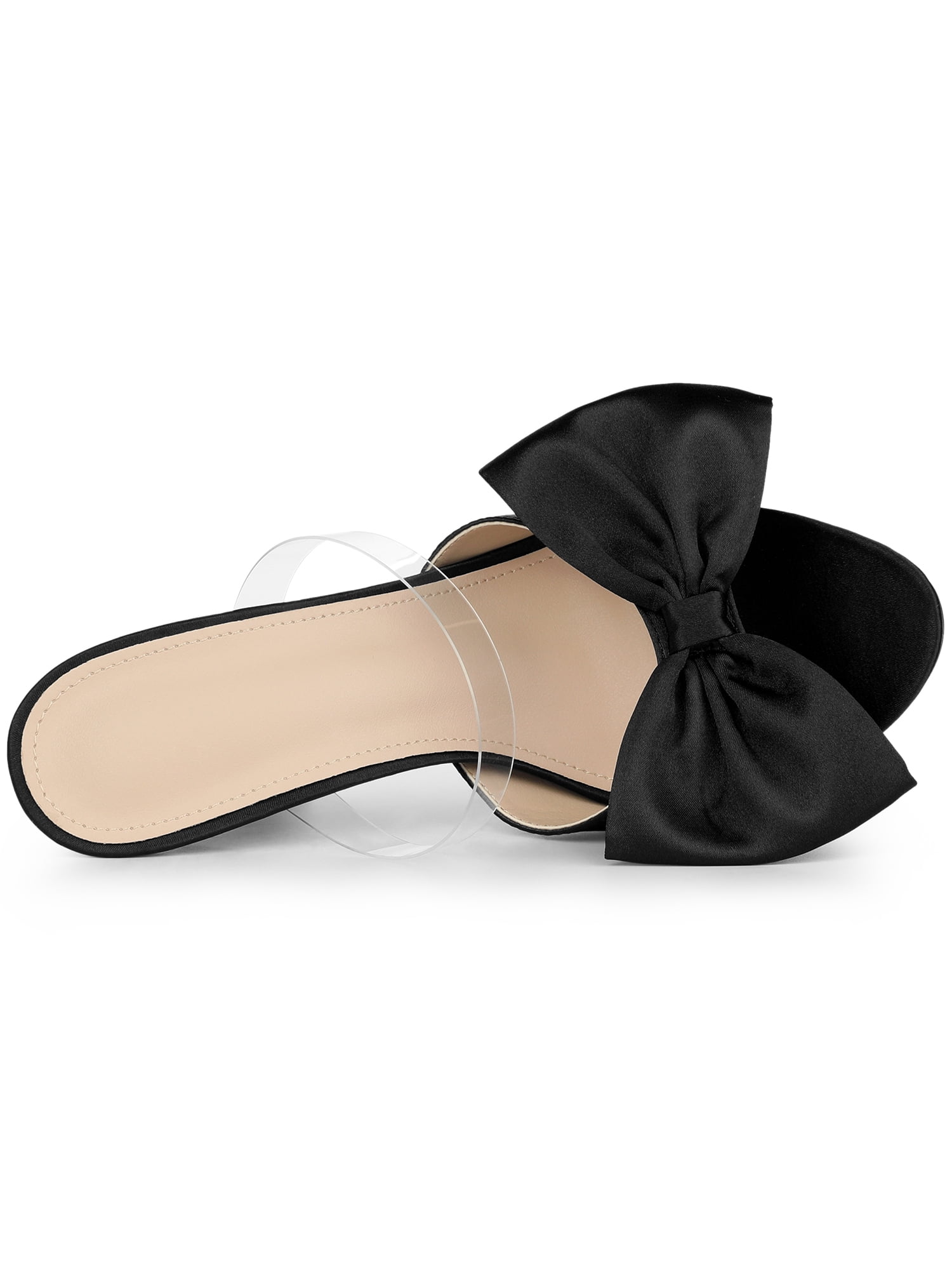 DARING DIVA Women's Bow Sandal Stiletto Heels Mules Black Heel Sandals Black 7
