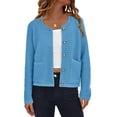 thumbnail image 1 of Suéter PRETTYGARDEN para mujer, tejido azul con botones, talla pequeña, 1 of 8