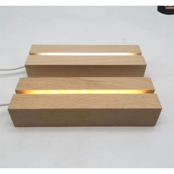 Wooden Light Base, Wooden LED Base 5.9 Inch Rectangle Display Pedestal Night LED Warm Light Lamp Base Lighted Display Stand with USB Switch for Crystal Glass Acrylic Art Display (B: 2pcs Open Slot)