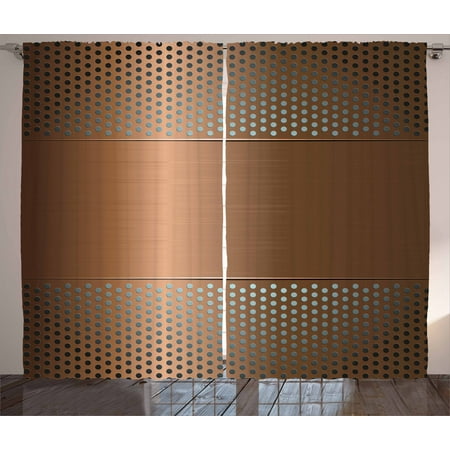 - Copper Decor Curtains 2 Panels Set, Perforated Grid Metallic Plate Steel Industrial Futuristic Technology Theme Print, Window Drapes for Living Room Bedroom, 108W X 84L Inches, Brown, by Ambesonne