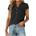 thumbnail image 2 of WREESH Women's Henley Shirt Casual Tops with Solid Blouses and Button Short Sleeve V-Neck T-Shirt in Solid Color Black, 2 of 6
