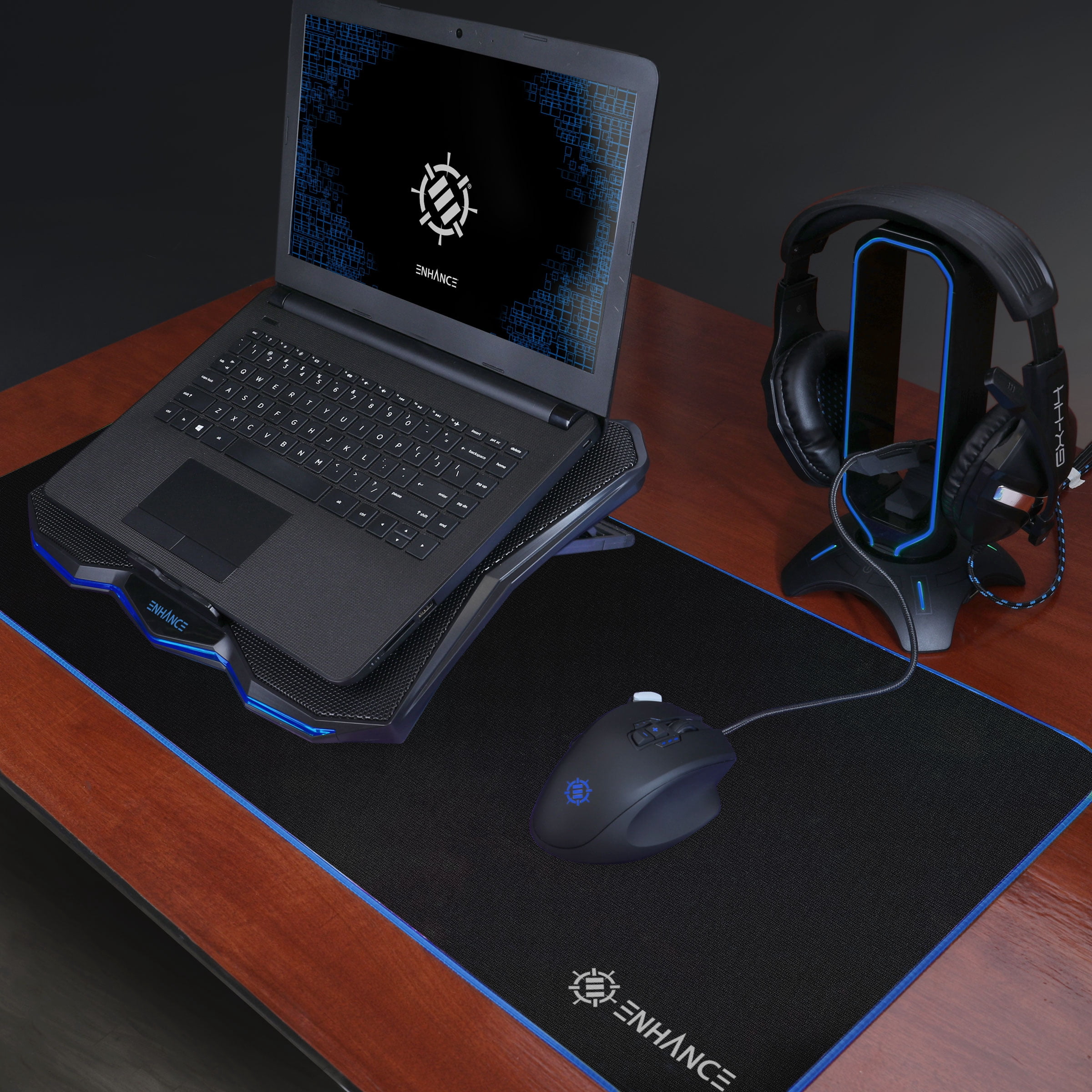 ENHANCE Cryogen 5 Gaming Laptop Cooling Pad Stand, Adjustable Height, USB Ports, 800 RPM - Blue