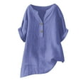 thumbnail image 3 of Daznico Women's Linen Blend Henley Tunic, Oversized Short Sleeve Casual Top for Summer,XXL, 3 of 3