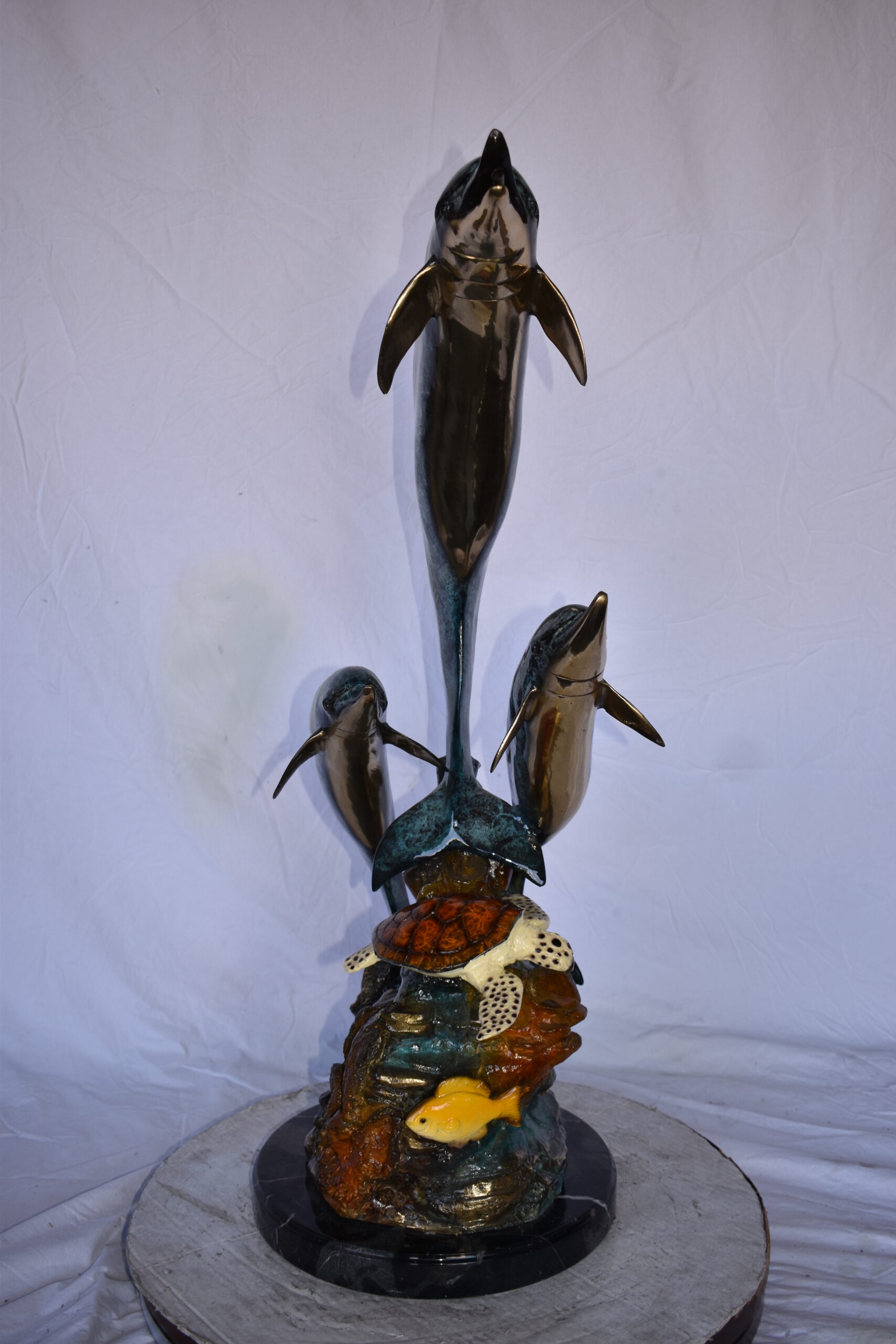 Nifao Three Dolphins with Sea Turtle Outdoor Fountain Statue, Bronze Garden Water Feature Sculpture for Patio & Yard – Garden Outdoor Decor Sculpture, 17"L x 15"W x 38"H