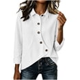 thumbnail image 4 of QIYAGBSA Button Down Shirts for Women Asymmetrical Button Placket Long Sleeve Collared Cotton Linen Relaxed Fit Casual Tops (White, M), 4 of 7