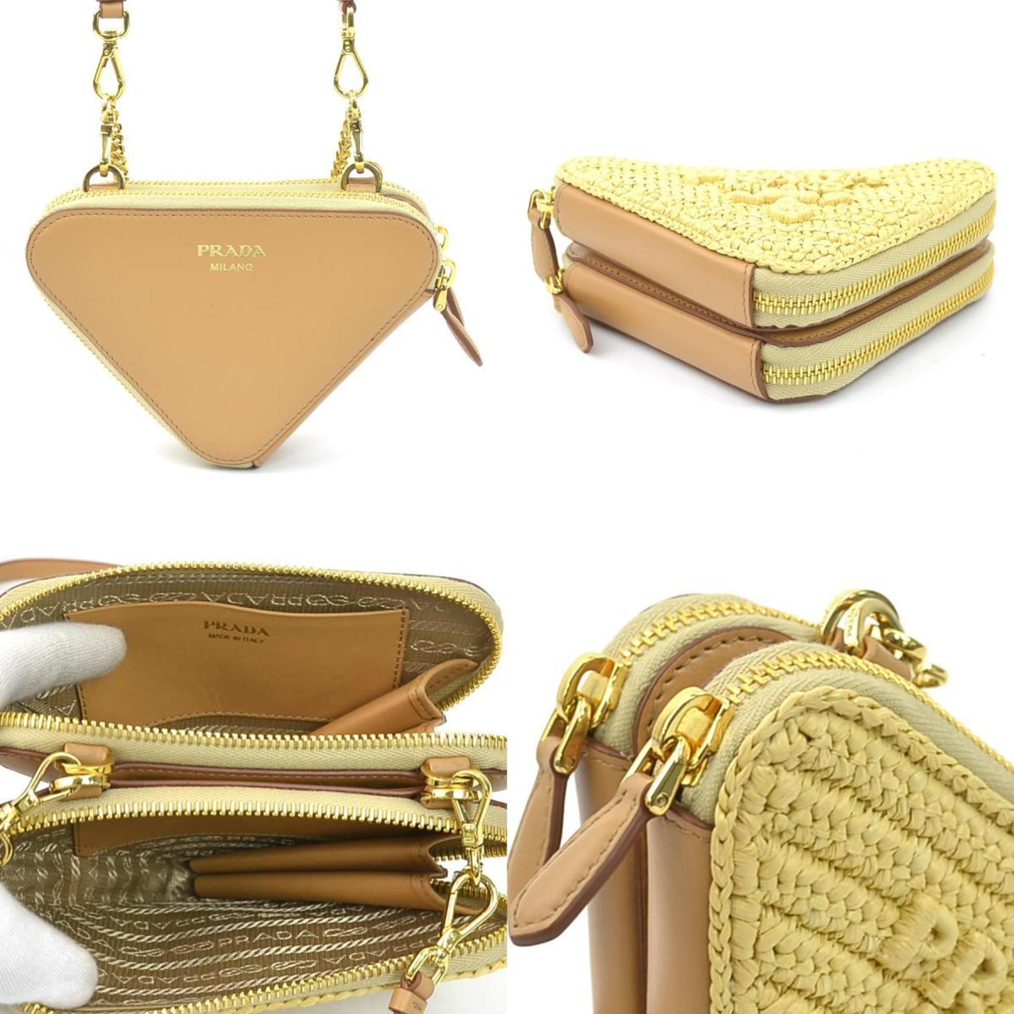 Pre-Owned Prada PRADA Shoulder Bag Crochet Mini Pouch Leather Viscose Beige Women's...