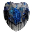 thumbnail image 4 of HNMKIU Shawls for Women Sequin Beaded Shawl Wraps, Women 1920s Flapper Fringe Cape Mesh Wedding Cover Up for Evening Party Prom Blue-2,One Size, 4 of 4
